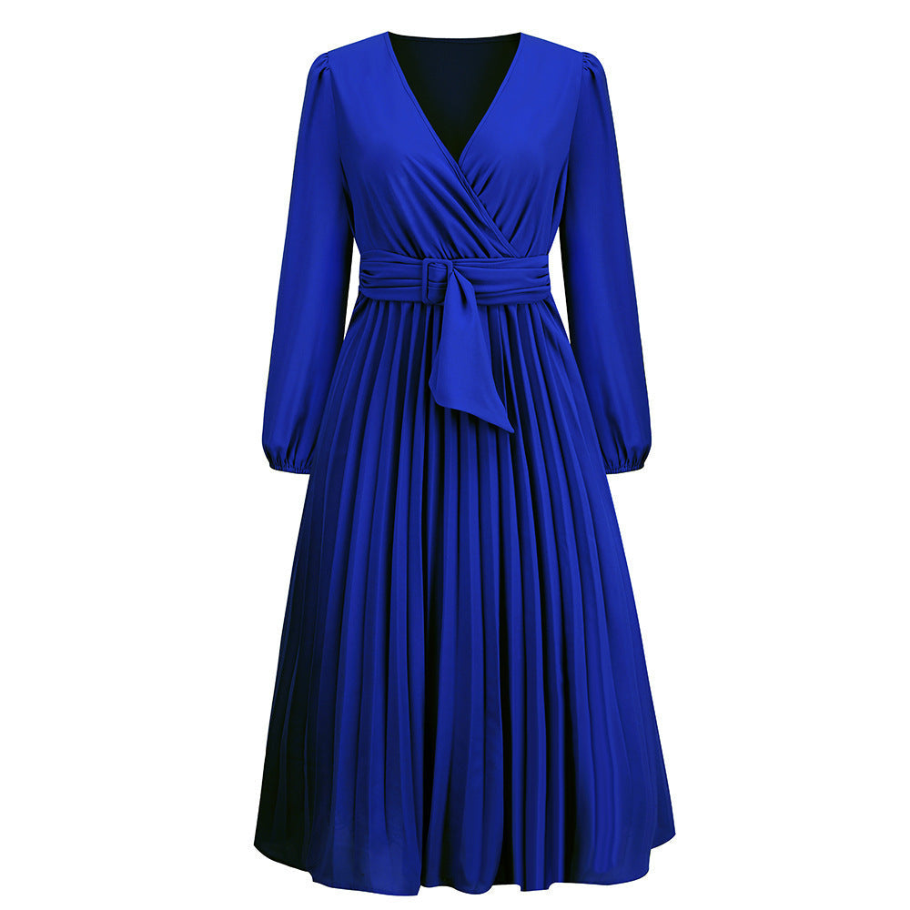Damen Wickelkleid mit Plisseefalten und elegantem Taillengürtel, Größe