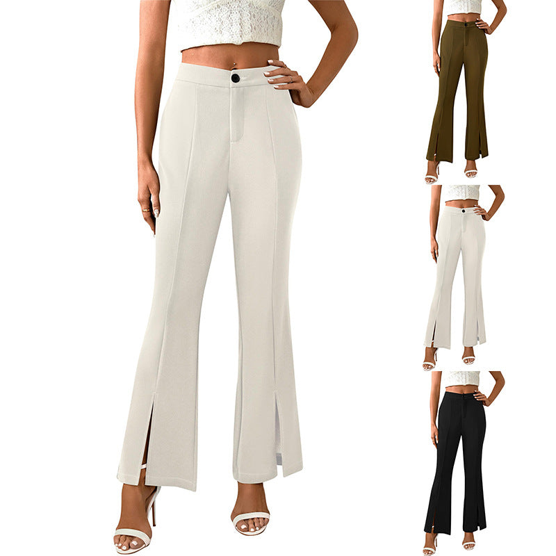 Elegante Damen Schlaghose mit Seitenschlitzen und hoher Taille, Größe