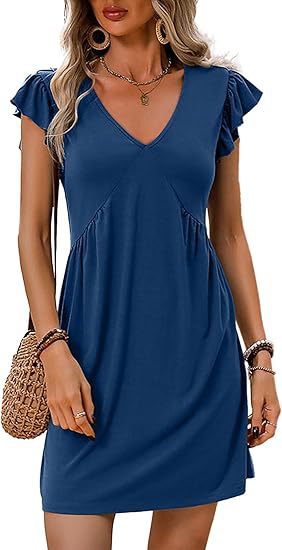 Damen-Sommerkleid mit V-Ausschnitt und Rüschendetails, Größe