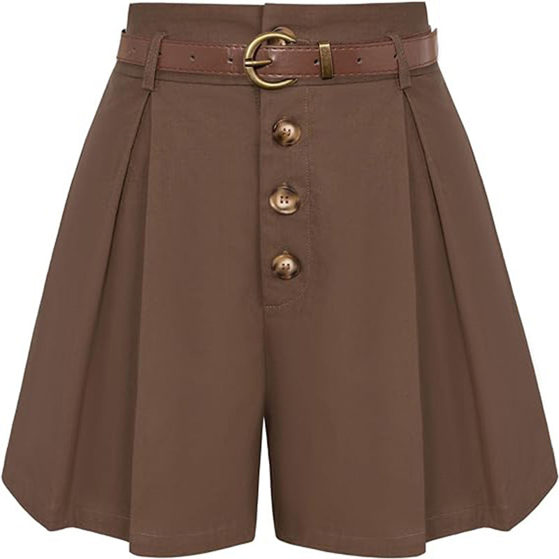 Women's pleated cargo shorts with high waist and decorative belt, size S