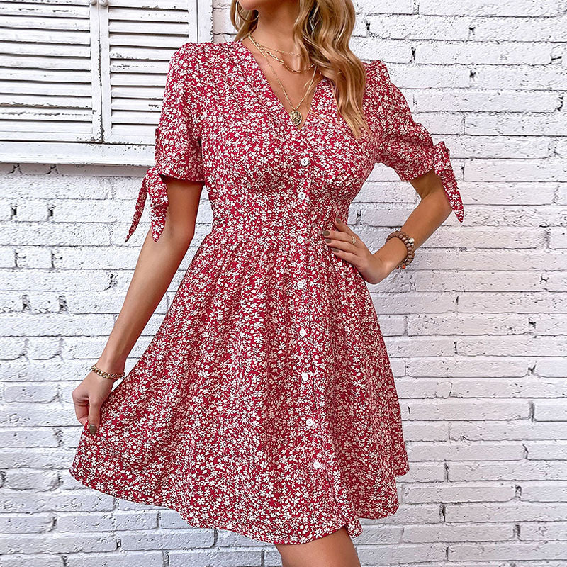 Damen-Blusenkleid mit Blumenmuster und verspielten Rüschen, Größe