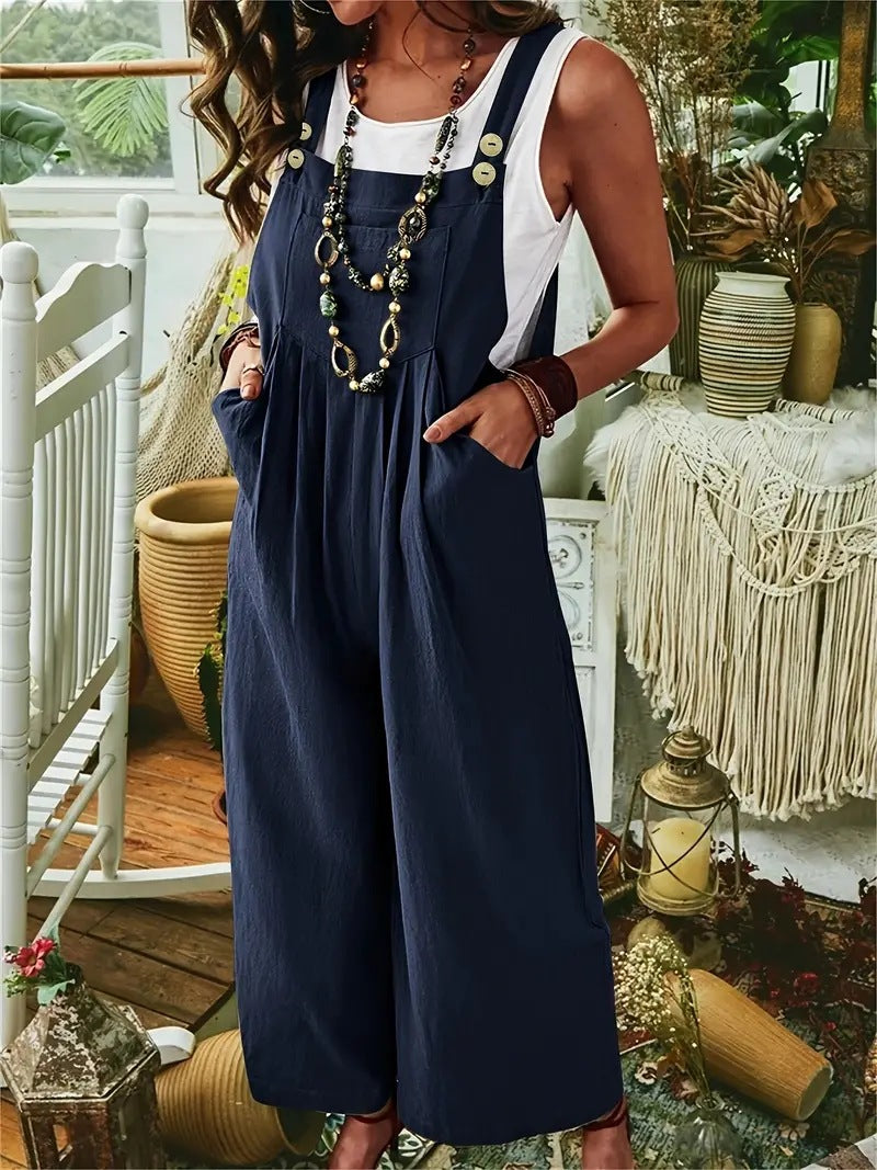 Valenzora | Double Button Wide Leg Trousers Suspenders Overall