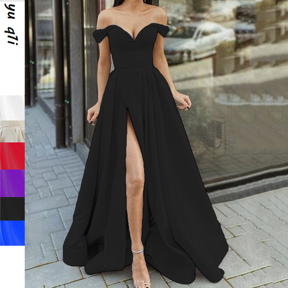 Valenzora | V-neck, back cutout, flared slit, long dress
