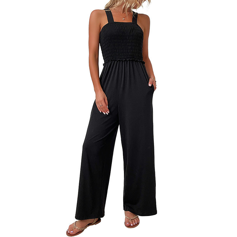 Women's suede jumpsuit with narrow elastic waistband and elegant straps, size [size missing]