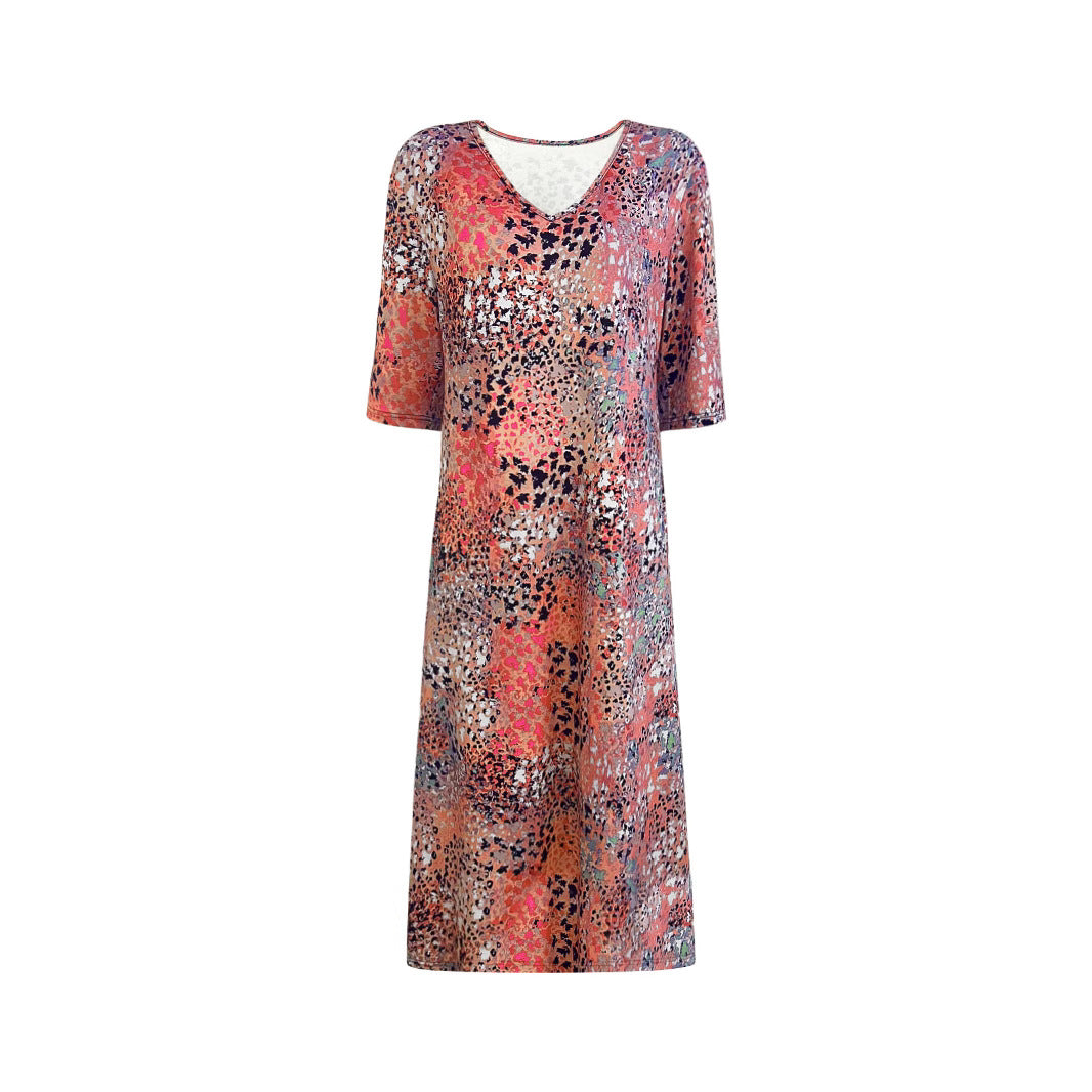 Damen-Midikleid mit V-Ausschnitt im lässigen Animal-Print-Stil, Größe S
