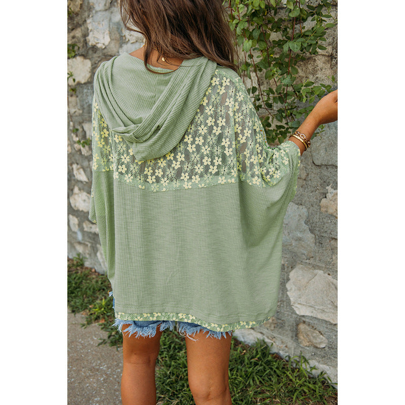 Women's casual hooded top with floral peace design, size S