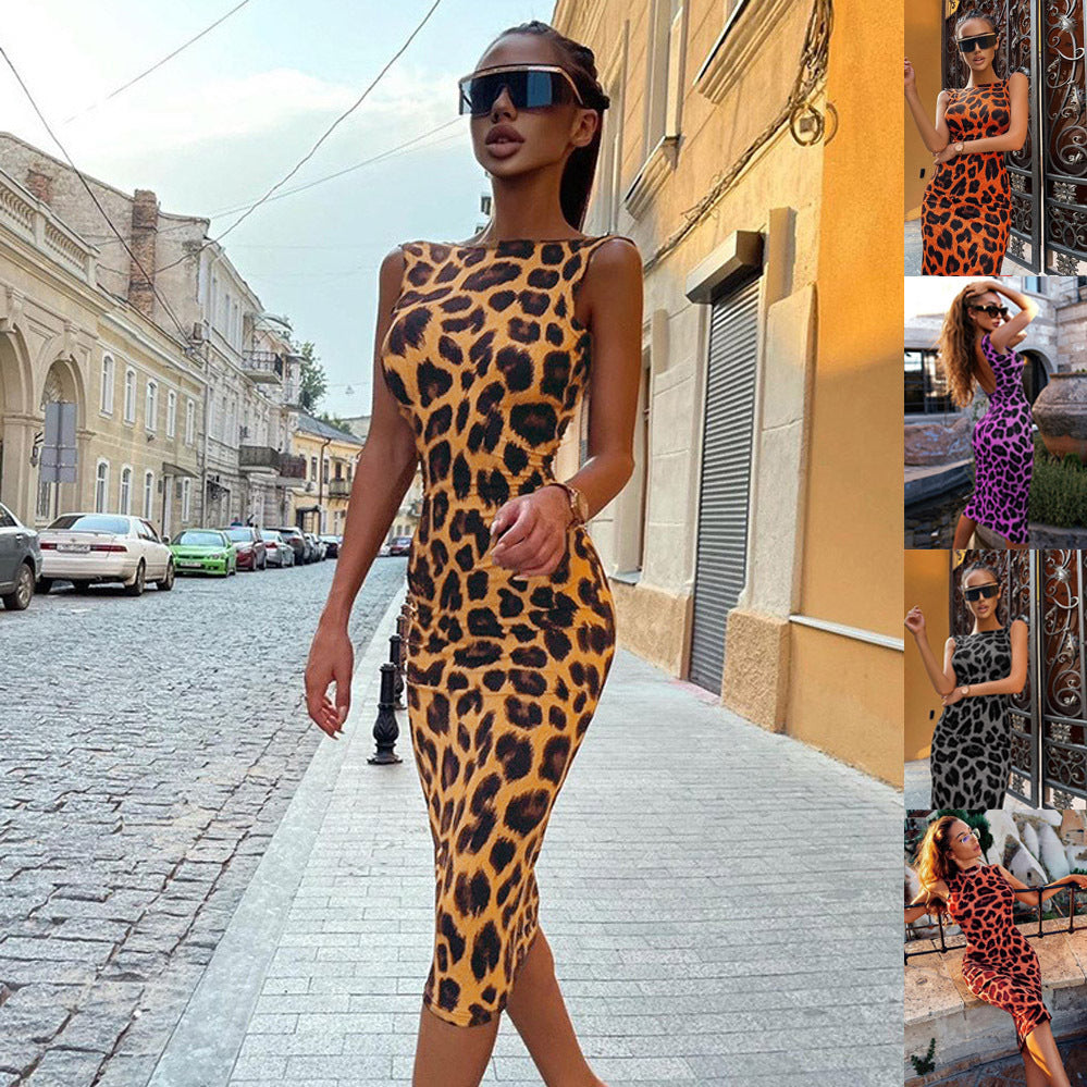 Valenzora Damen figurbetontes Kleid mit modischem Leo-Print und schulterfreiem Look