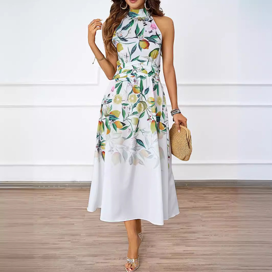 Women's midi dress with floral pattern and asymmetrical hem, size