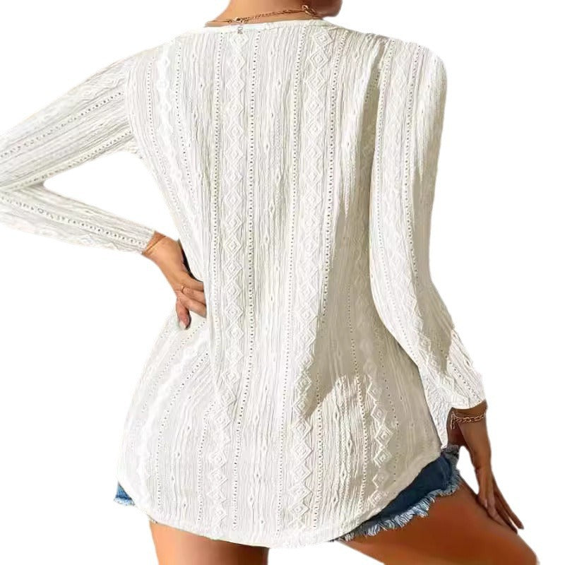 Women's blouse with decorative buttons and textured fabric, size S