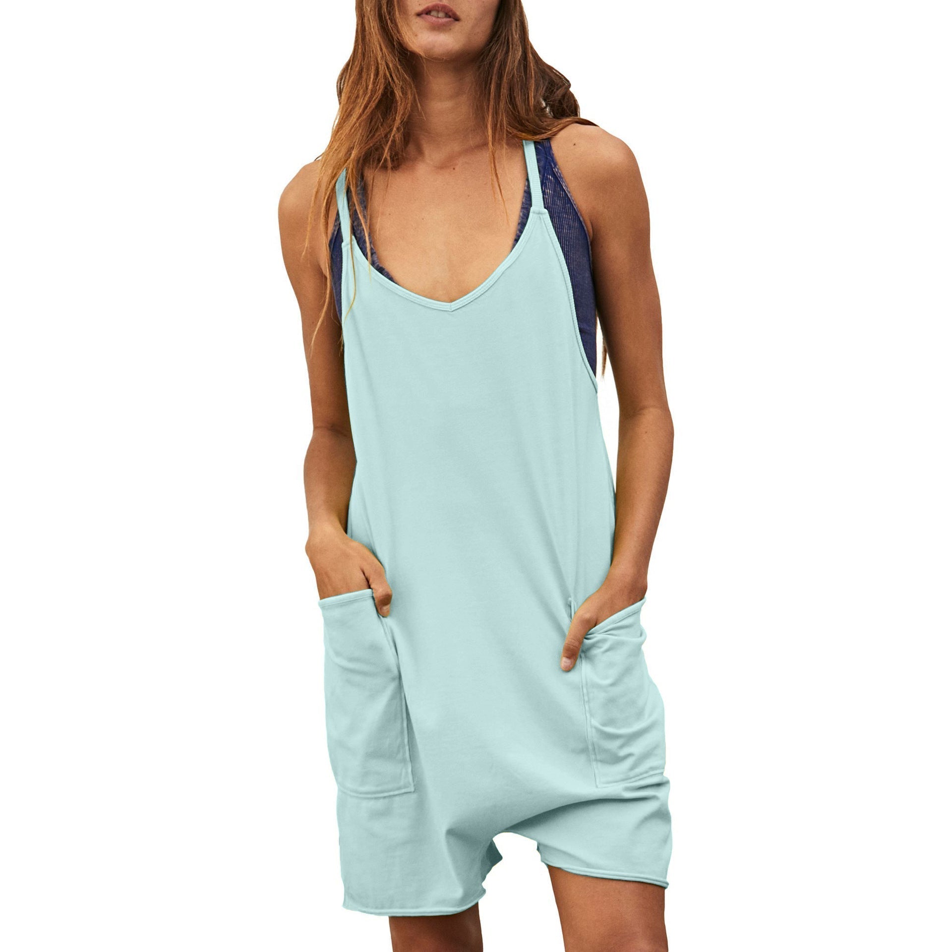 Women's comfortable jumpsuit with a deep neckline and practical pockets, size [size missing]
