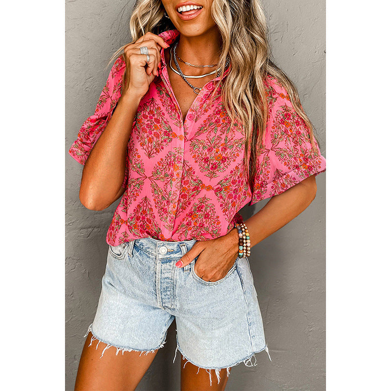 Women's floral patterned casual blouse with a relaxed fit, size