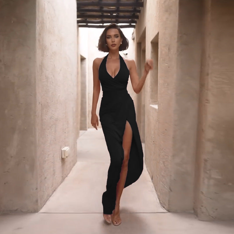 Women's evening dress with a seductive V-neck and elegant draping, size S