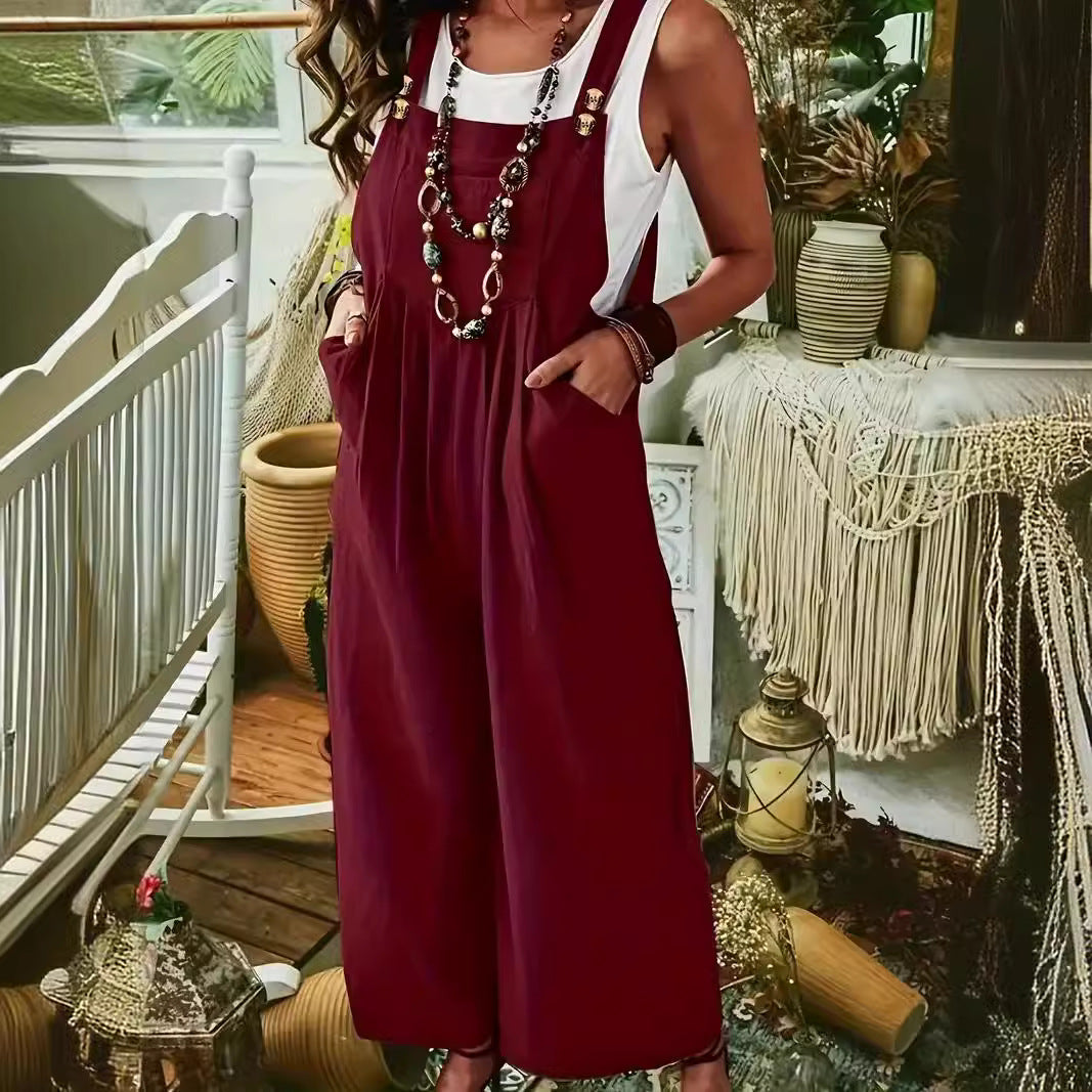 Valenzora | Double Button Wide Leg Trousers Suspenders Overall
