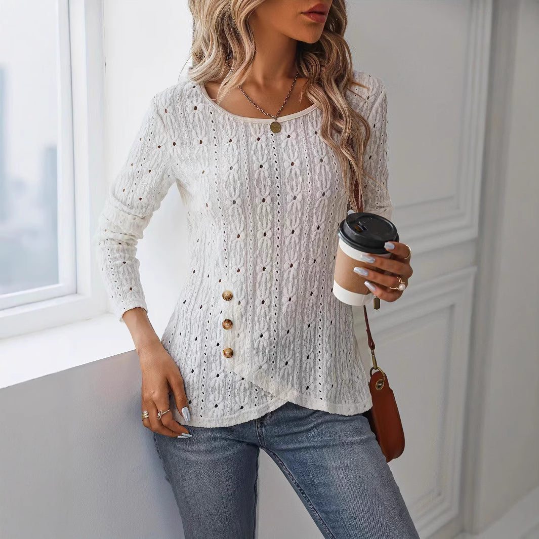 Valenzora | Long-sleeved knit jacquard button-up top