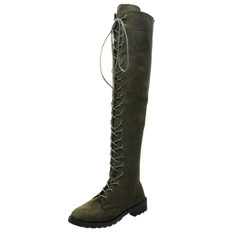 Women's over-the-knee boots with sophisticated lacing and robust sole, size Valenzora