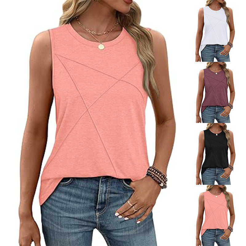 Women's sleeveless T-shirt with modern geometric design, size