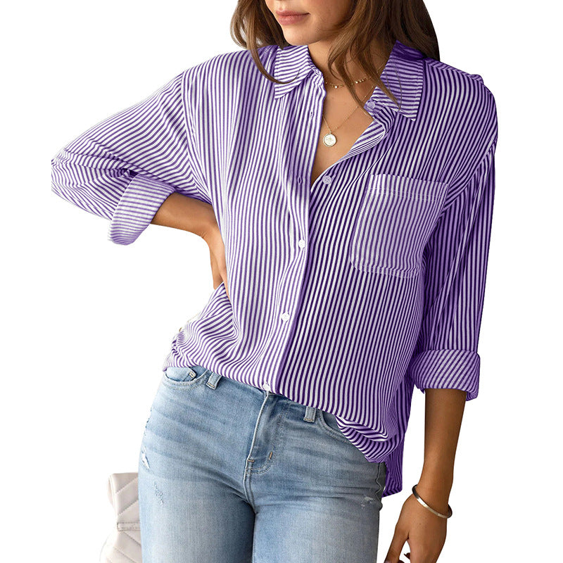 Women's casual shirt blouse with fine stripes and a relaxed fit, size S
