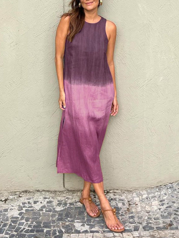 Valenzora | Casual Cotton-Linen Sleeveless Gradient Dress