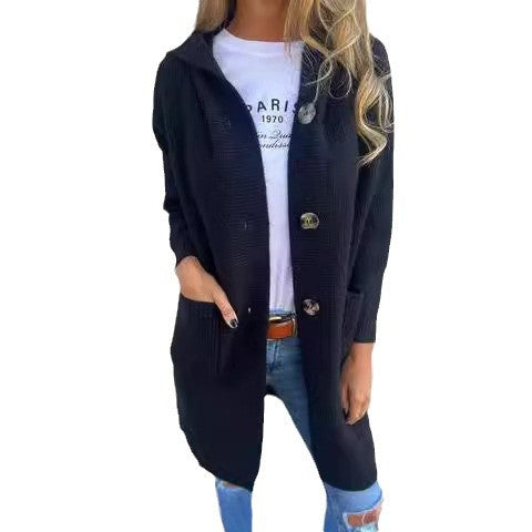 Women's hooded cardigan with buttons, size