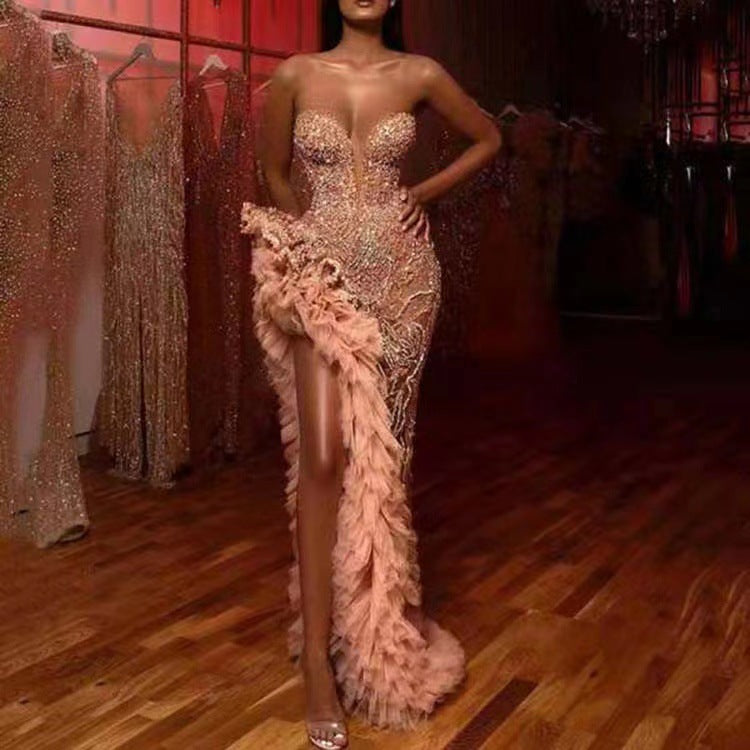 Valenzora | Gold silhouette temperament pendulum sequin dress