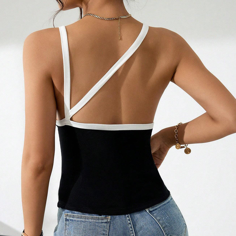 Women's sleeveless top with elegant contrast design, size