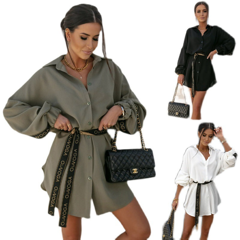 Women's Shirt Dress with Casual Cut and Elegant Waist Drune