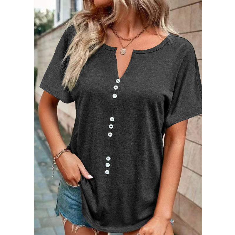 Valenzora | Solid Color Soft Fashionable V-Neck T-Shirt in Plus Sizes