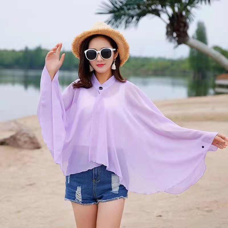 Women's airy chiffon kimono with wide flared sleeves, size S