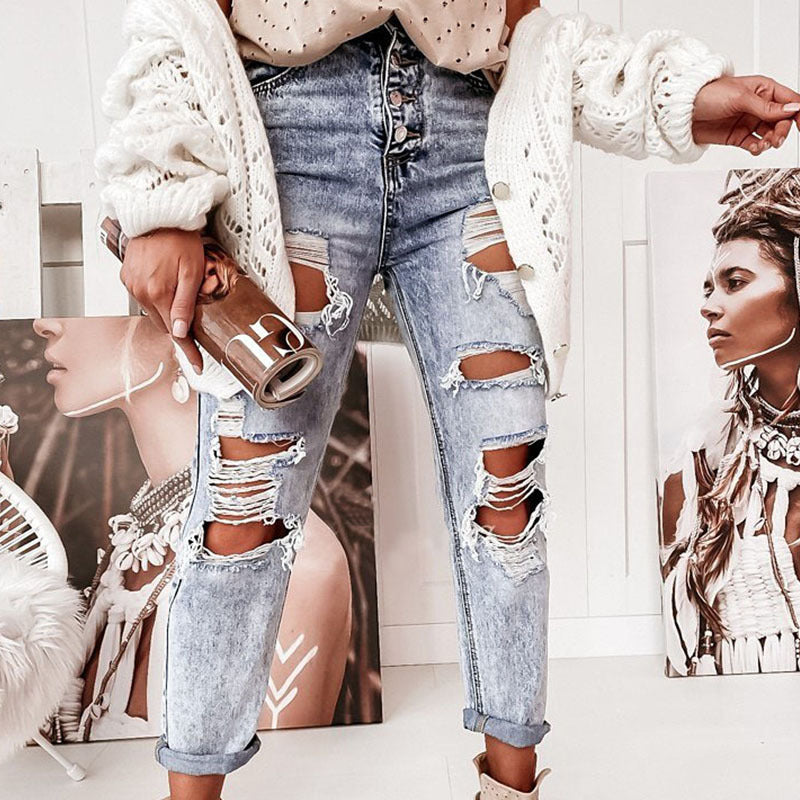 Women's Destroyed Boyfriend Jeans in a casual vintage style with a high waist, size [size missing]