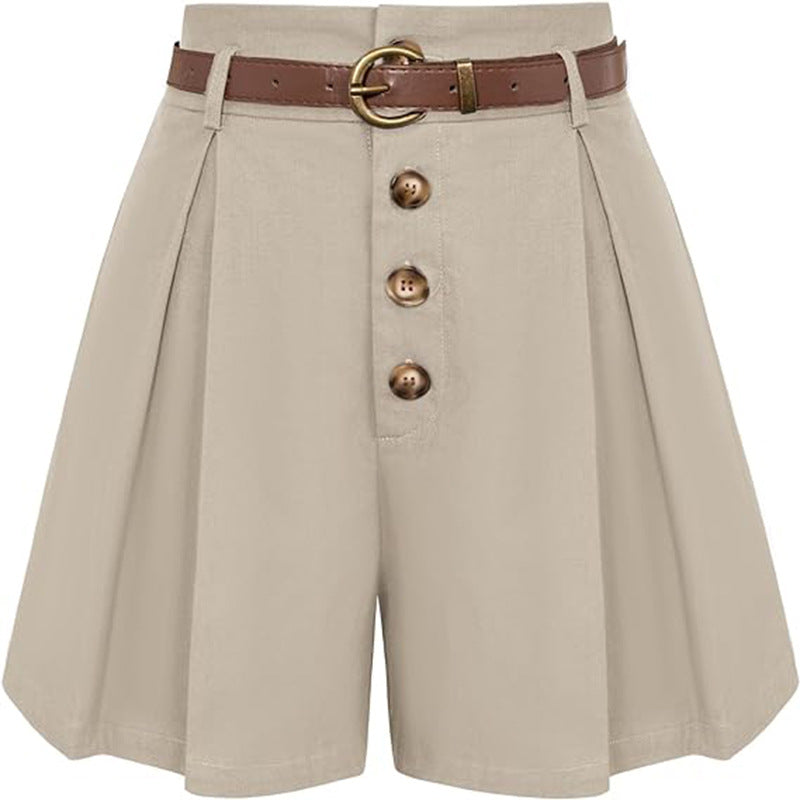 Women's pleated cargo shorts with high waist and decorative belt, size S
