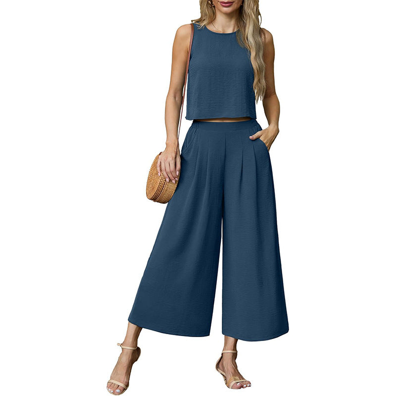 Women's airy two-piece set with wide-leg trousers and sleeveless top, size [size]