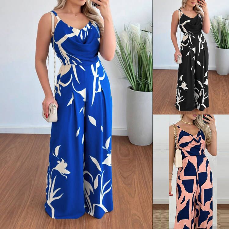 Women's elegant jumpsuit with flowing fabric and fashionable floral pattern, size [size]