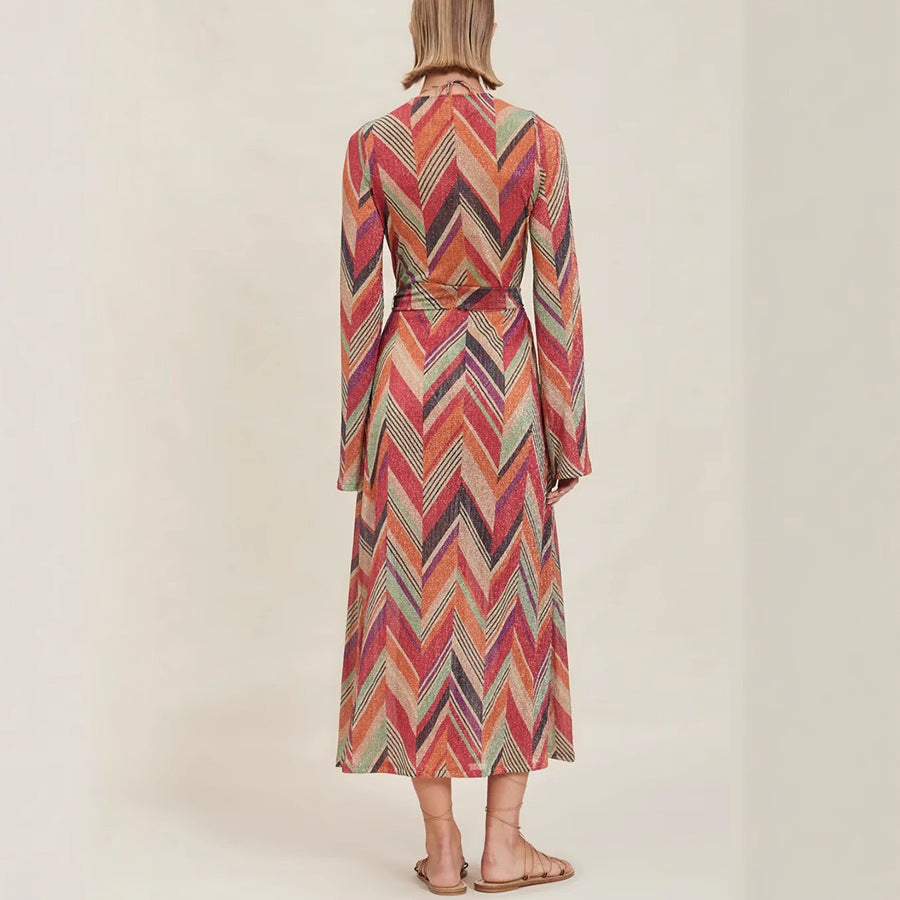 Women's casual beach suit with geometric pattern and loose fit, size