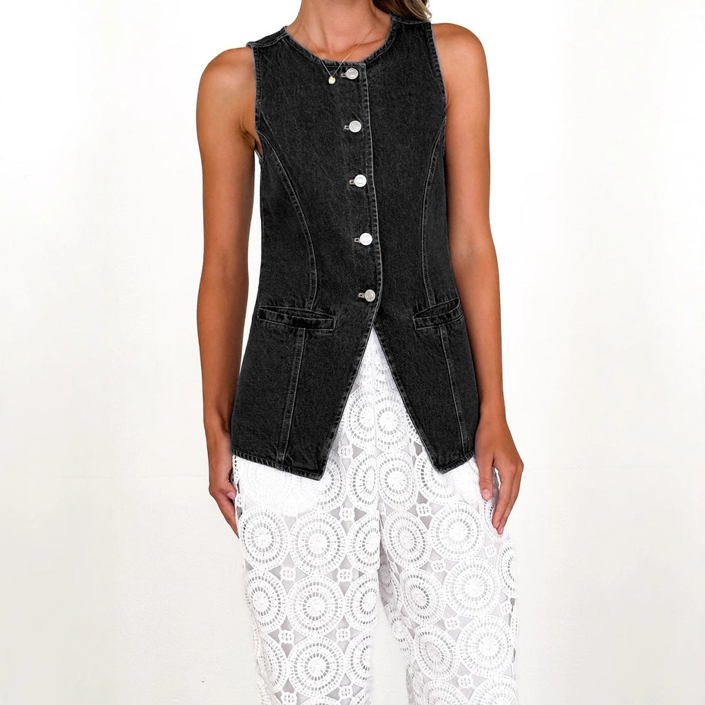 Damen-Jeanshemdjacke mit modernem Schnitt und Knopfdetails, Größe S