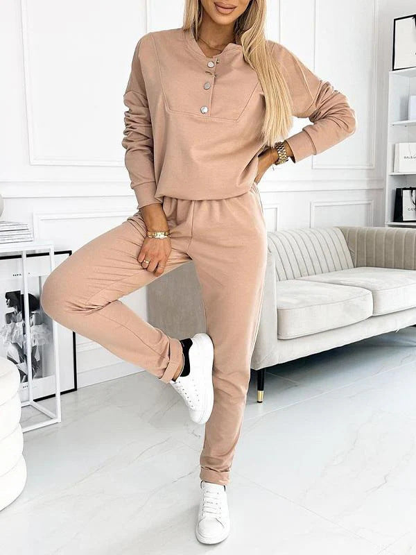 Damen Freizeit-Jumpsuit mit asymmetrischem Ausschnitt und Knopfdetails