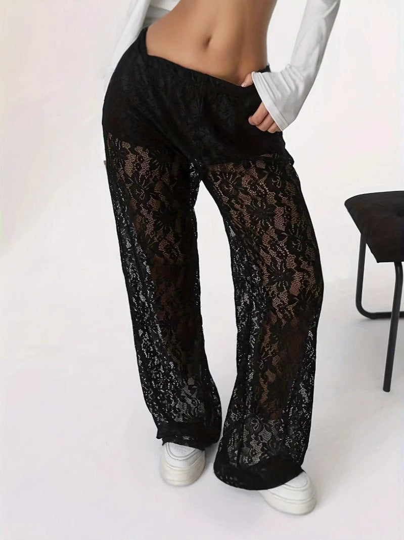 Elegante Damen-Spitzenhose mit weitem Schnitt und elastischem Bund, Größe