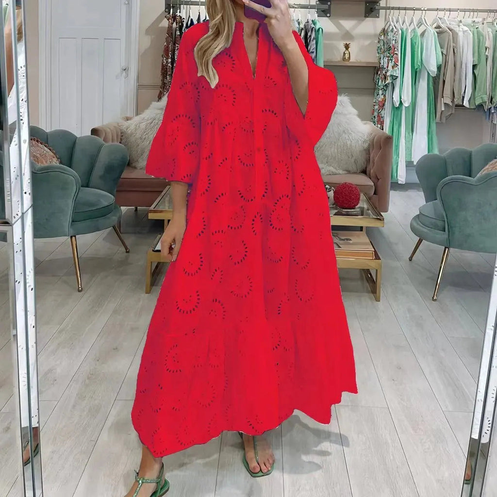 Valenzora | Women's full-length V-neck dress in French style
