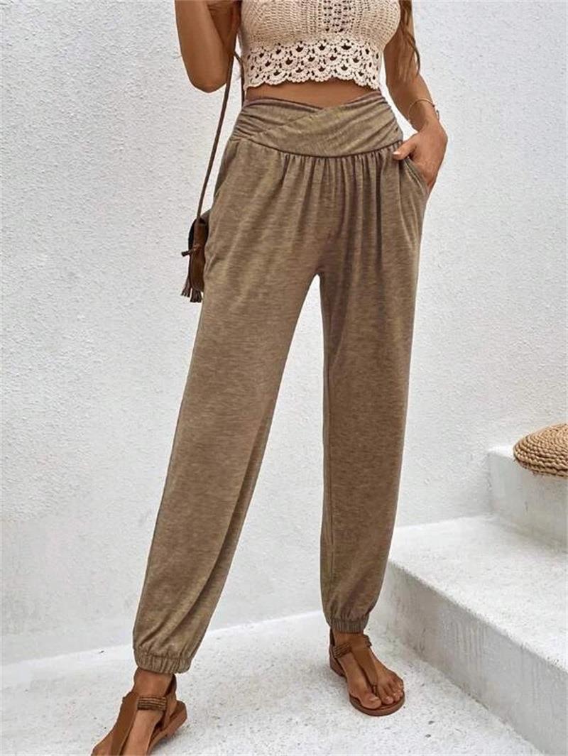 Women's casual high-waisted trousers with comfortable elastic waistband, size [size missing]