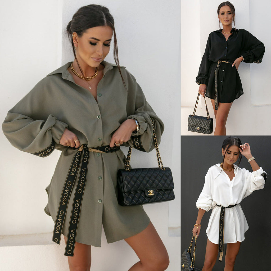 Women's Shirt Dress with Casual Cut and Elegant Waist Drune