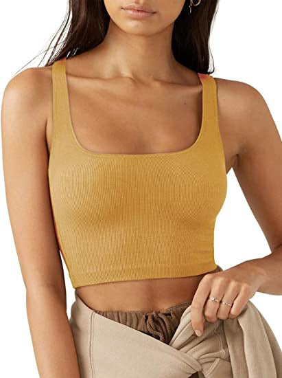 Women's crop top with ribbed fabric and wide straps, size