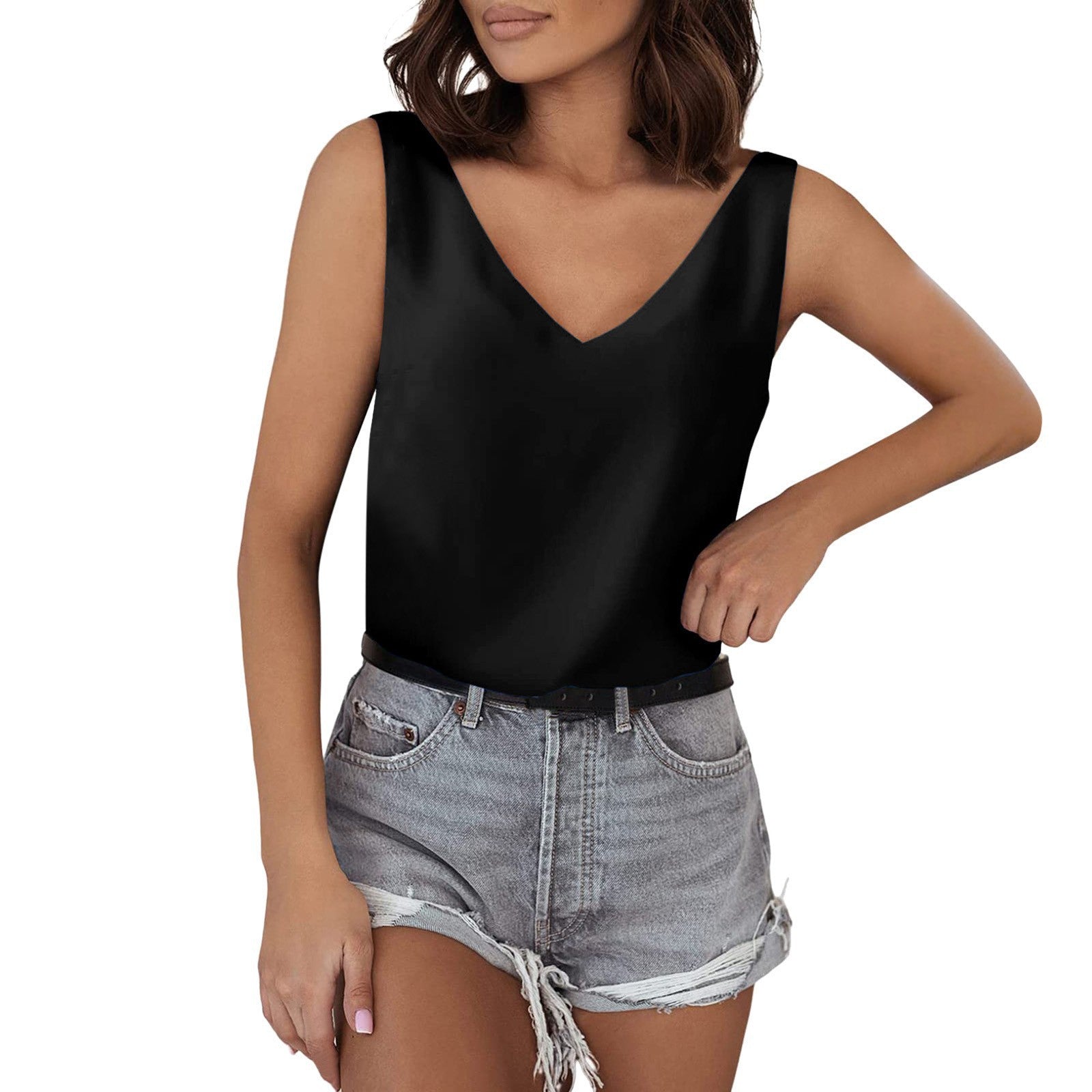 Ärmelloses Damen-V-Neck-Top aus hochwertigem Material, Größe