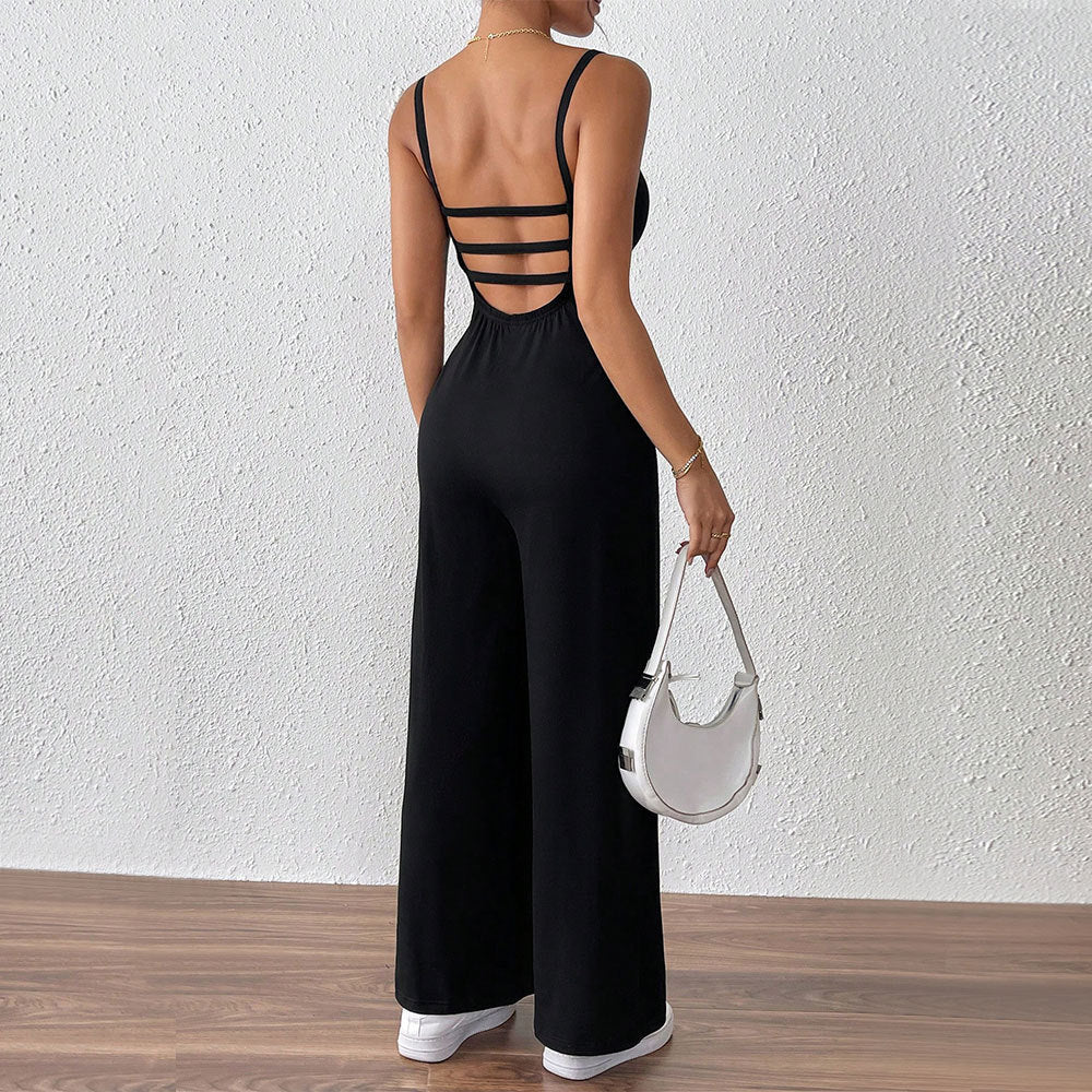 Women's casual jumpsuit with narrow spaghetti straps and a flowing cut, size S
