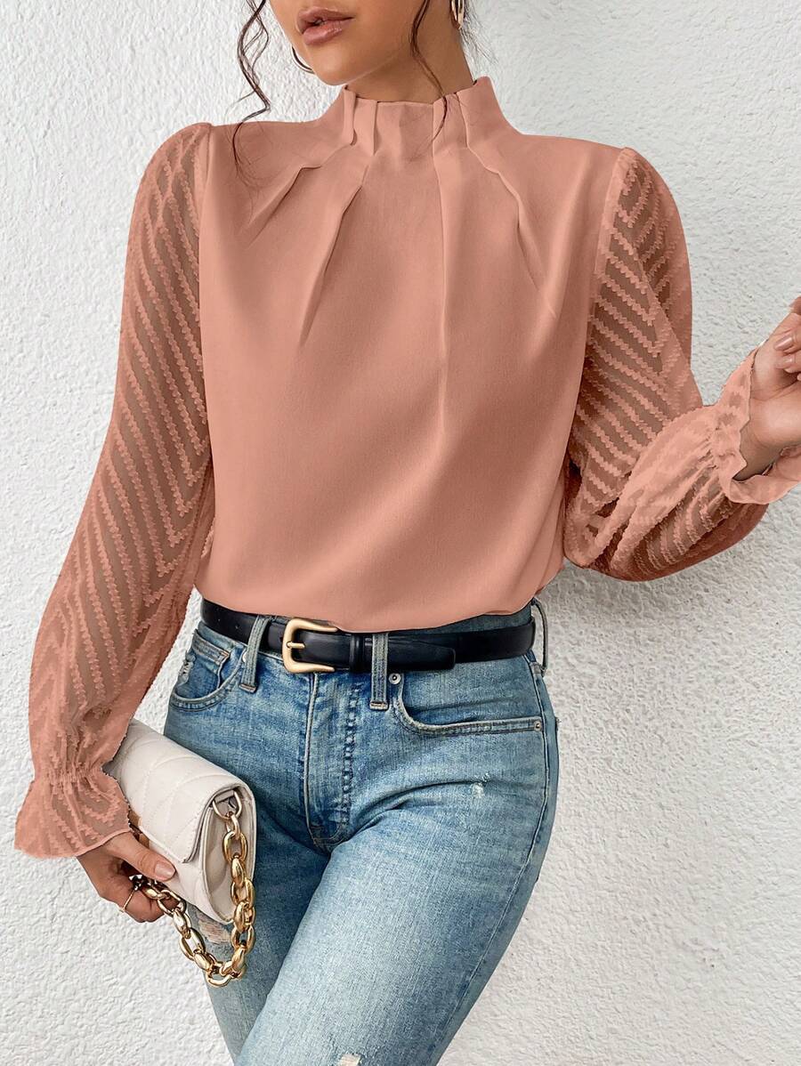 Women's blouse with modern transparent sleeves, size