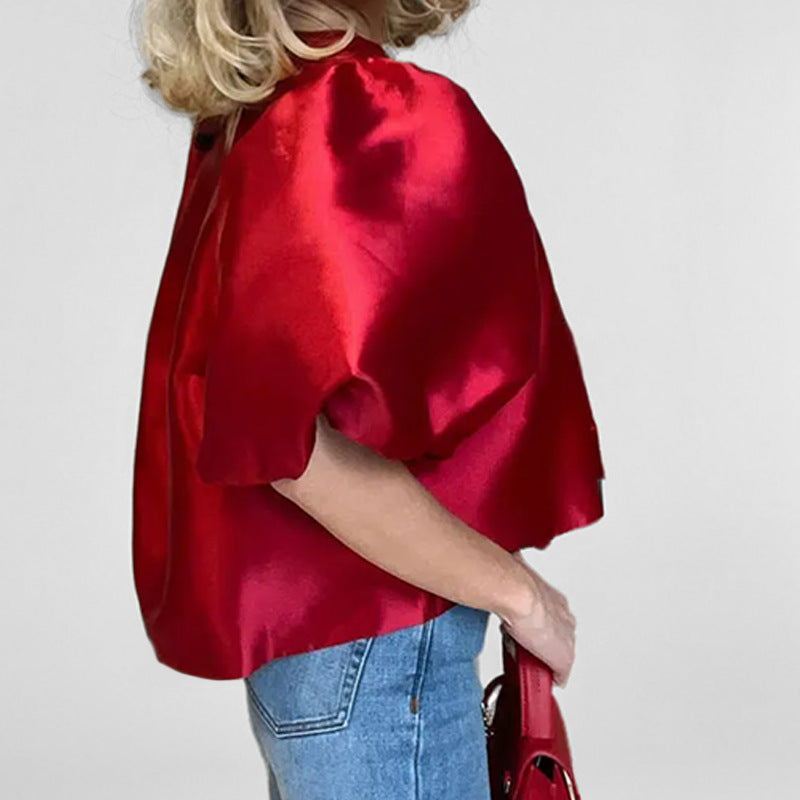 Women's blouse with voluminous puff sleeves and modern design, size S