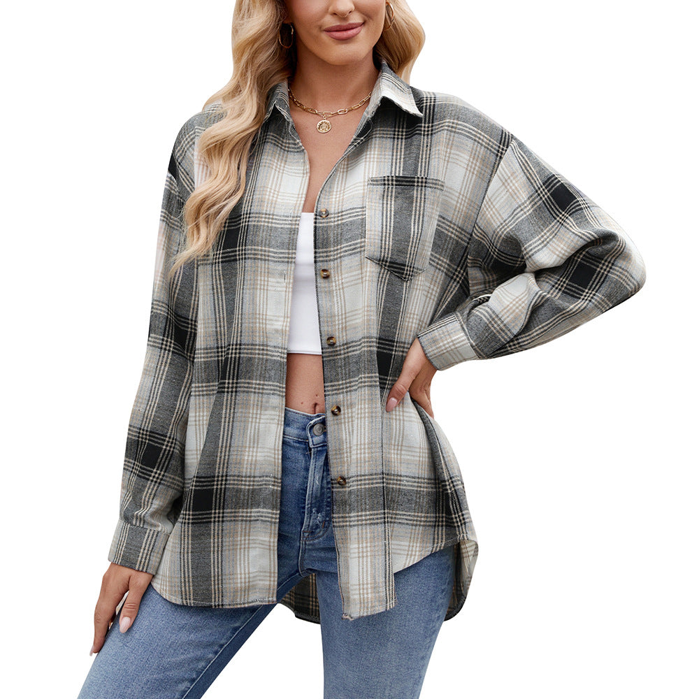 Women's Checkered Oversized Shirt Blouse Valenzora