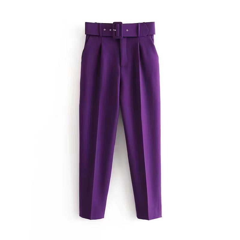 Women's wide-leg high-waisted trousers with a stylish belt, size