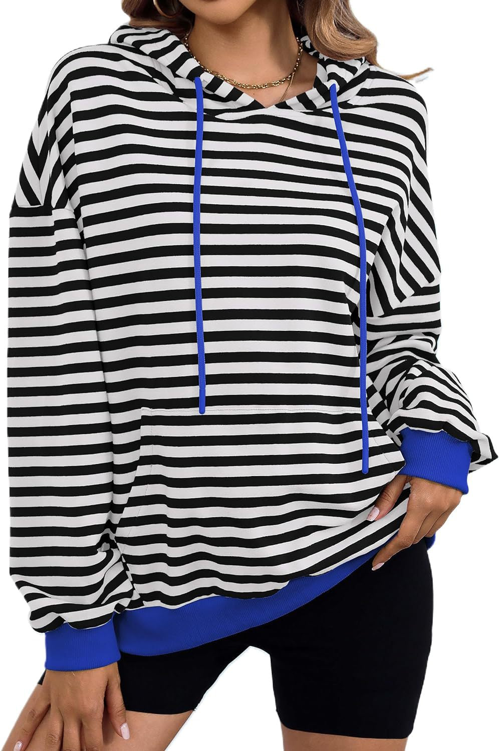 Women's striped hoodie with stylish kangaroo pocket, size S