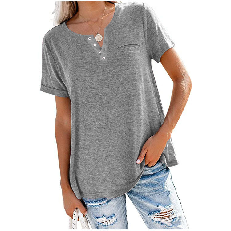 Damen-Freizeit-T-Shirt mit Knopfleiste und Brusttasche, Größe