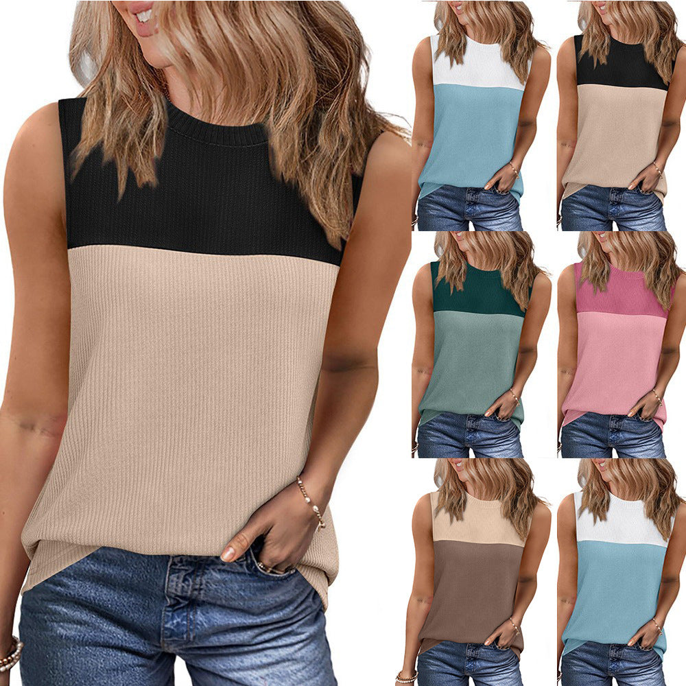 Women's sleeveless top with fashionable ribbed design and subtle color blocking, size S
