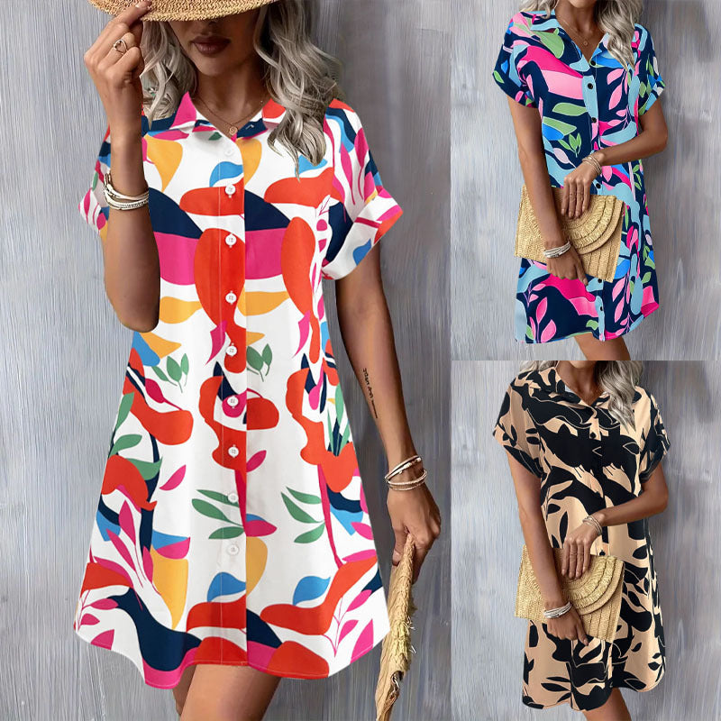 Women's shirt dress with button placket and floral pattern Drune